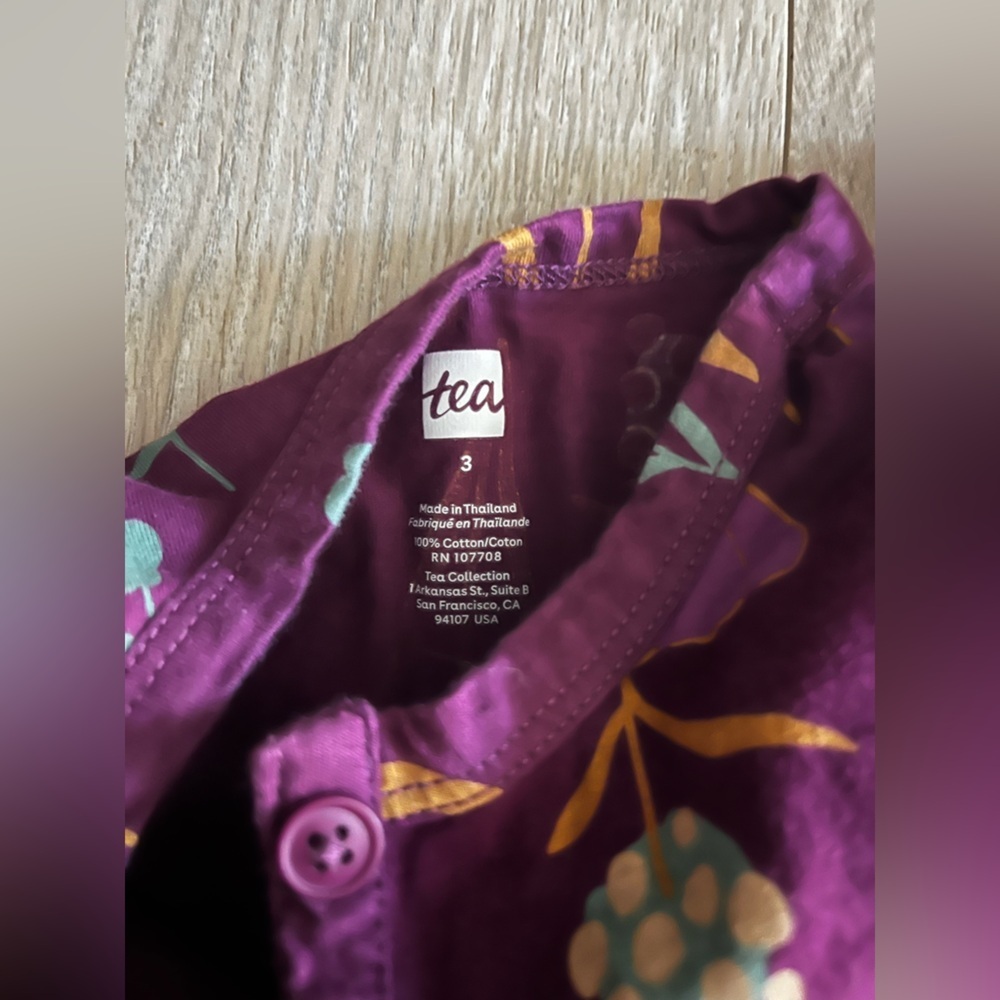 Tea Collection Girls Tiered Henley Dress Purple Floral Long Sleeve - Size 3 - Picture 4 of 8